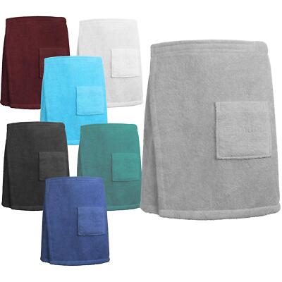 Saunakilt Herren Badetuch Saunatuch Baumwolle Klettverschluss Tasche Weich