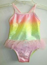Wonder Nation Toddler Infant Mermaid Tutu Swimsuit size 0-3 Months Silver Accent