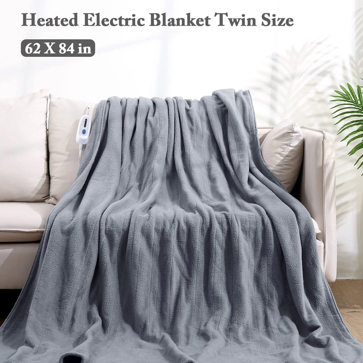 Electric Blanket 62u0026#034; x 84u0026#034; Twin Size, Heated Blanket with 10H  Auto-off, Gray | eBay