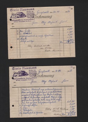 Geringswalde, 2 x invoice 1939, Erwin Naumann workshop for motor vehicles