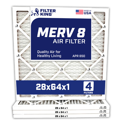 Filter King 28x64x1 Air Filter 4-PACK MERV 8 Actual Size 28 x 64 x .75''