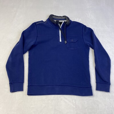 S. Oliver Men's Size Large 1/4 Zip Pocket Sweater Blue Drawstring Long Sleeve