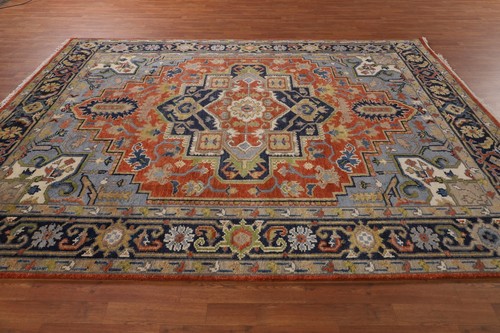Classic Luxury Hand-Knotted Heriz Serapi Indian Area Rug for Living Room 8x10 ft - Picture 13 of 18