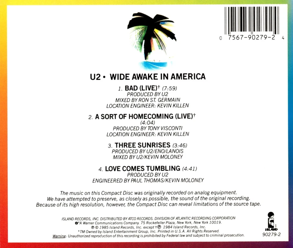 U2 - Wide Awake In America - CD (EP) / Island Records 1985 / 7 90279-2 / USA - Bild 2 von 2