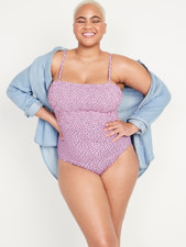 Old Navy Smocked Bandeau One-Piece Swimsuit Lavender Print  NWT  Size XL