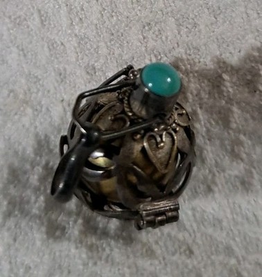 Vintage Harmony Ball Angel Caller Silver Pendant With Jade