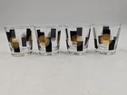 4 Vintage Anchor Hocking Atomic Starburst Rocks Glass Black & 24kt Gold MCM