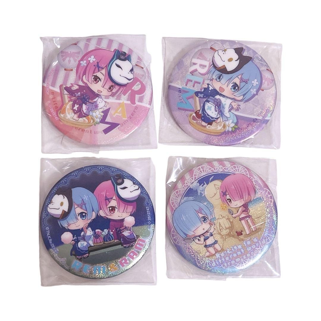 Hard to obtain ReZero Ram Rem Can Badge Set of 4 Summer Memories Character