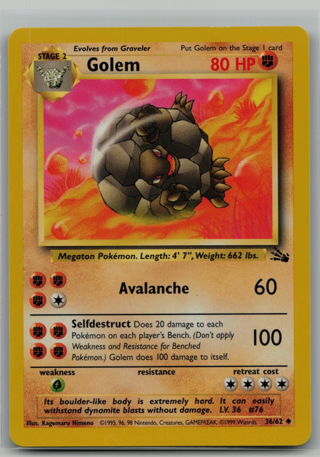 Golem Uncommon Fossil 36/62 NM