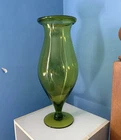 Vintage Blenko #6524 Olive Green Glass Footed Vase Joel Myers design 17" Mint