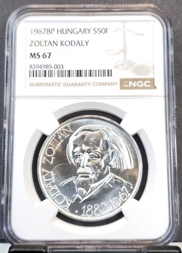 1967 HUNGARY SILVER 50 FORINT COMPOSER ZOLTAN KODALY NGC MS 67 SCARCE HIGH GRADE