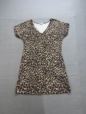 Ekouaer Womens Mini Dress S Brown Leopard Print V Neck Short Stretch Casual Chic