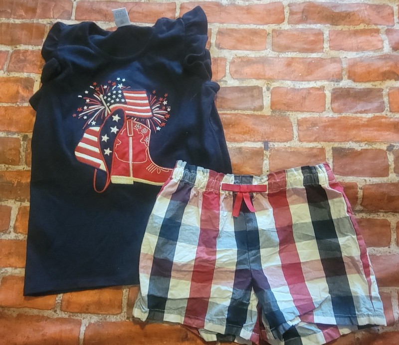 Gymboree American Cutie Girls Set Shirt 7 Shorts Sz 6 4th Of July Boots Flag