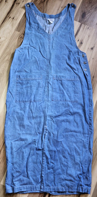 Vtg Venice Blues Denim Jumper Dress Womens M Blue Midi Pinafore 90s Made in USA