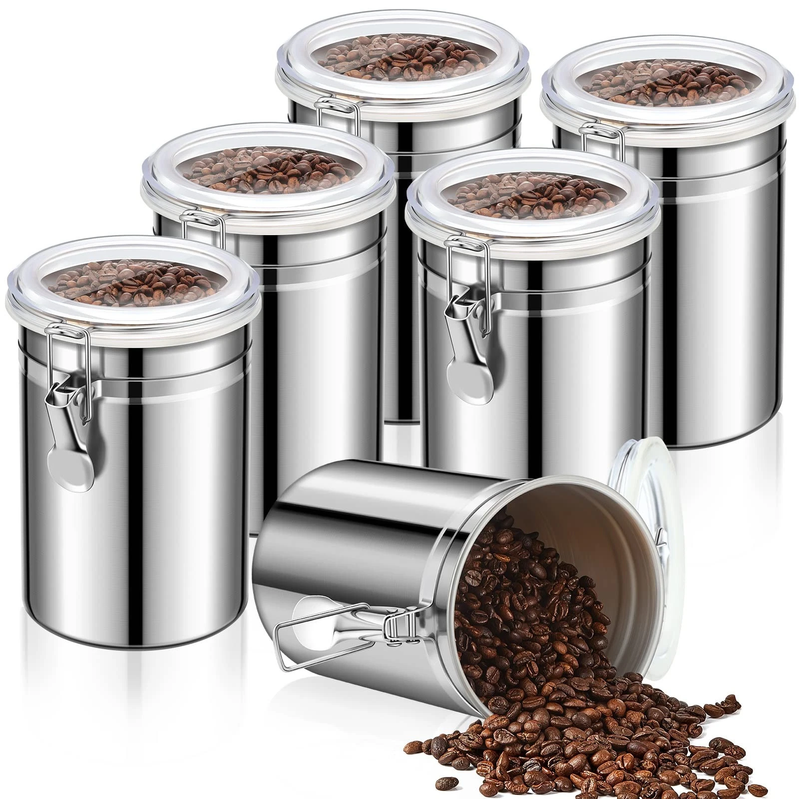3 Pcs Stainless Steel Kitchen Canister Set - 62 fl oz Airtight Food Storage Cont
