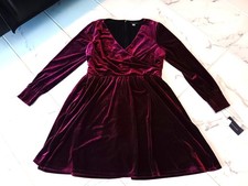 tommy hilfiger women Sz 14 velour knee midi dress wine color NWT