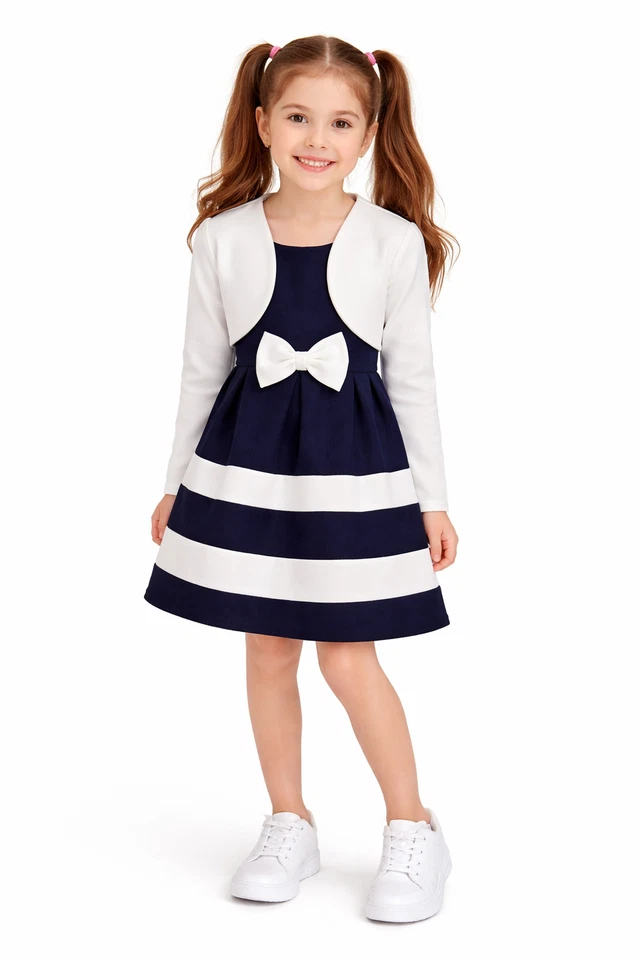 Elegantes Mädchenkleid mit angemähtem Bolero *NEU*  K241a - Bild 1 von 4