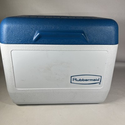 1989 Rubbermaid Tote 6 Cooler White With Blue Top Model 1806 With Handle