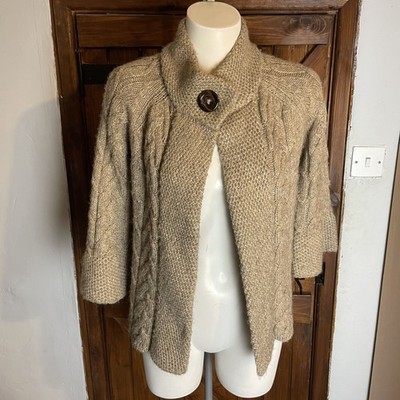 Autograph Weekend Women s Brown Alpaca Blend Cable Knit Cardigan Size UK 10