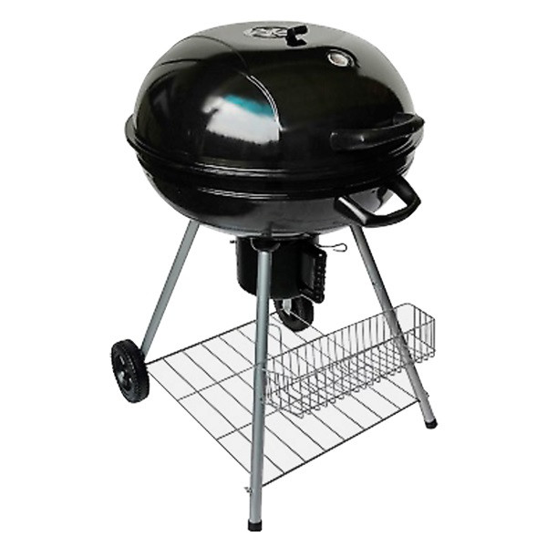 Barbecue tondo a carbone, coperchio con termostato, carellato