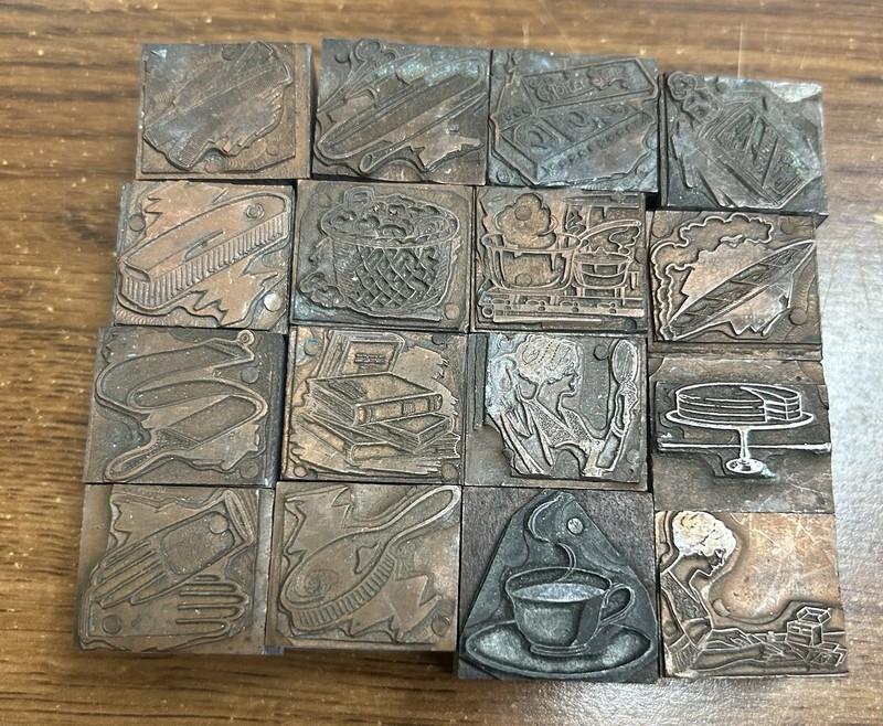 Letterpress Printers Blocks 1 “X1 “Steel/ Copper 16 Misc. Pieces Used For Ads