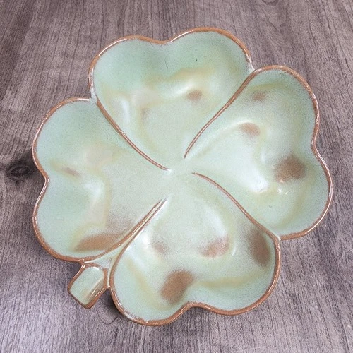 Vintage Frankoma Shamrock 4 Leaf Clover Candy Dishes #223 Prairie Green
