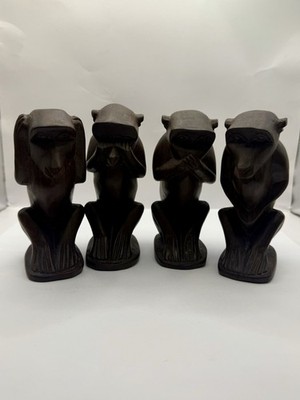 Vintage Massivholz vier Affen ohne Böses Statue Set - handgeschnitzt