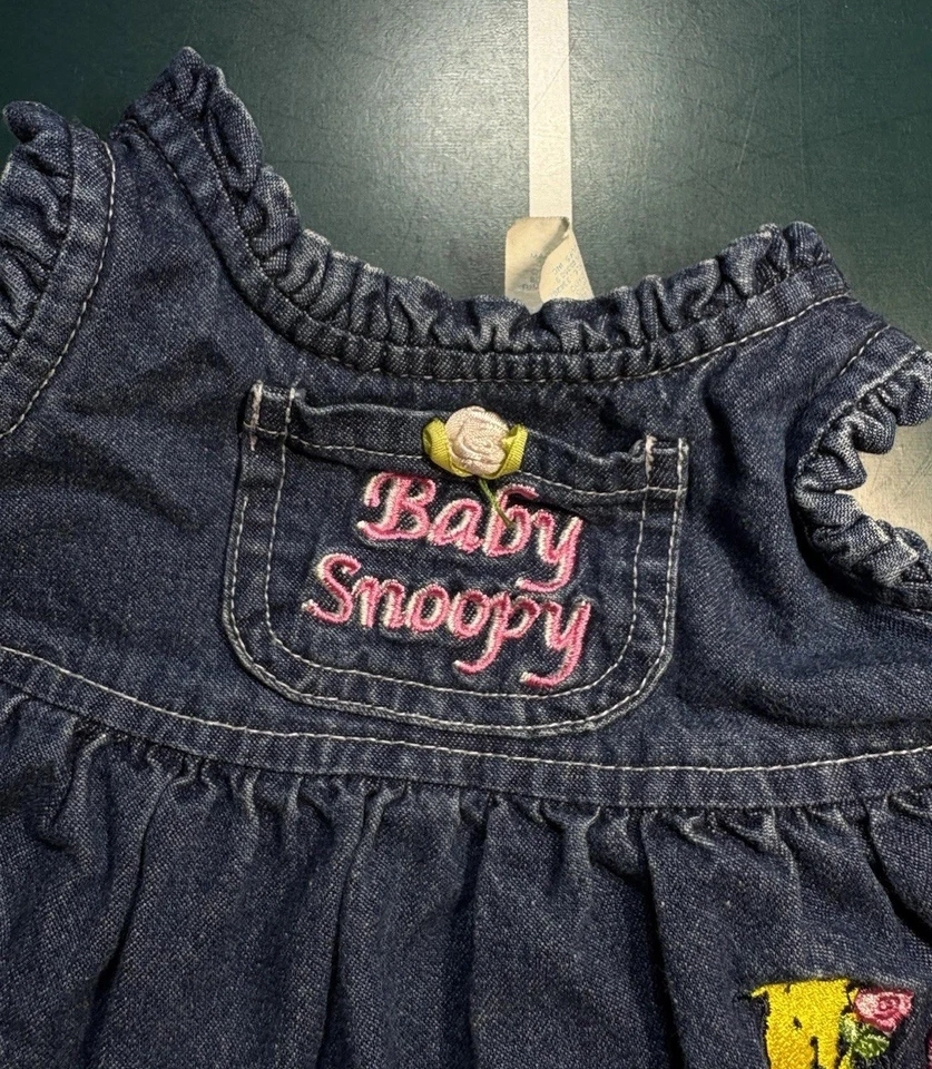 Vestido Mono Jean Floral Denim Vintage Bebé Snoopy Niña Infante 6/9 Meses Raro Foto 4 de 4
