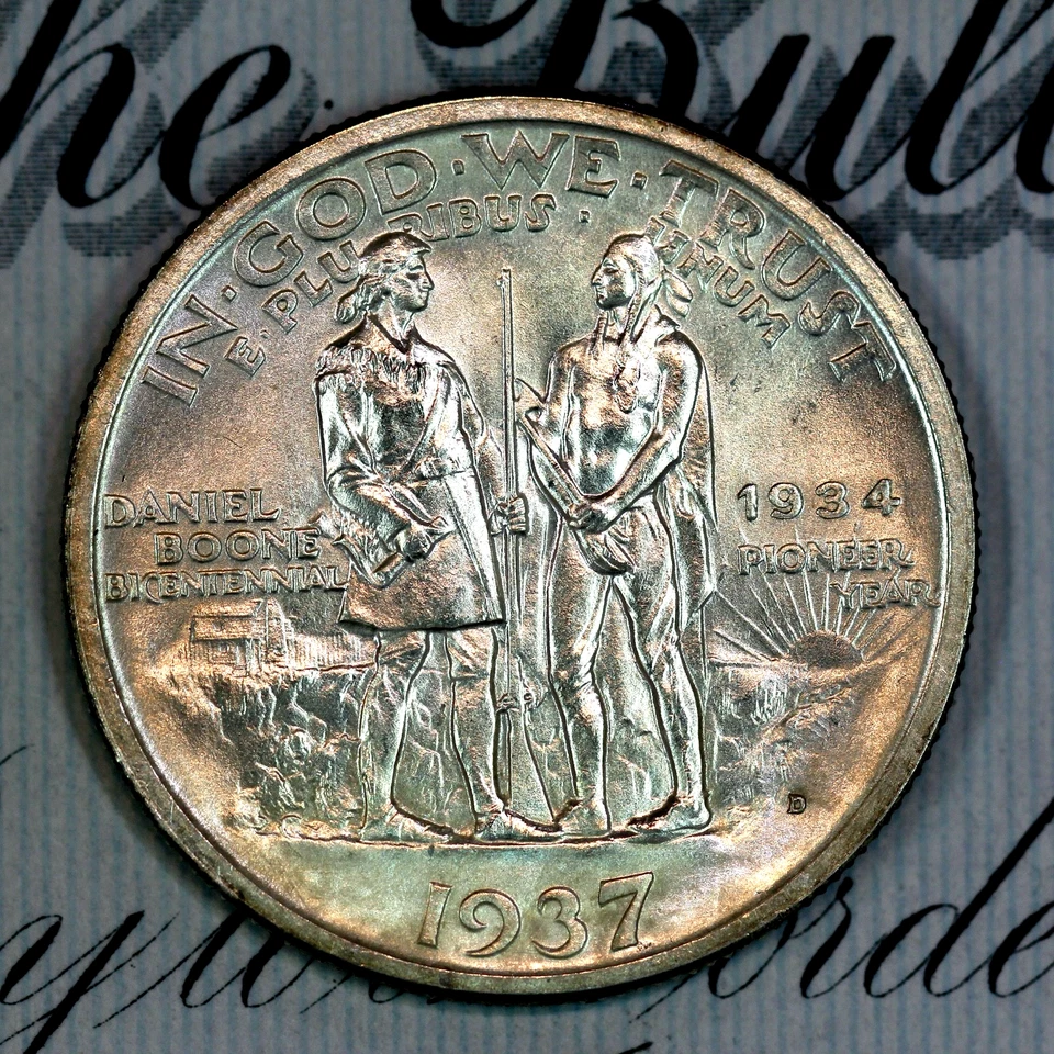 * 1937-D * SOLID+ GEM BU MS DANIEL BOONE COMMEMORATIVE HALF-DOLLAR * - Image 2 of 3