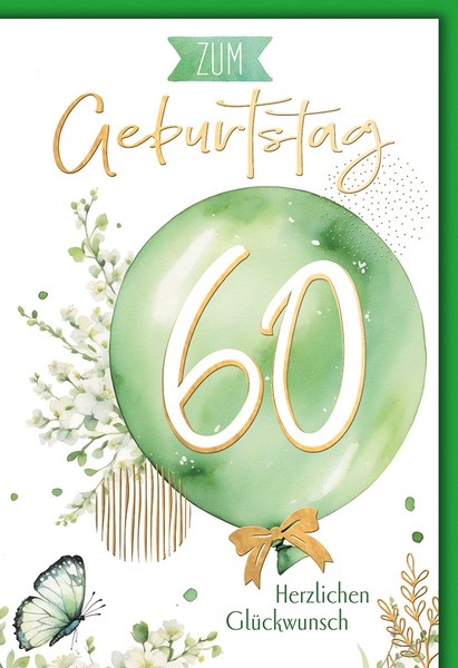 60. Geburtstag Luftballon Herzlichen GlüCkwunsch GlüCkwunschkarte Mit Umschlag-image
