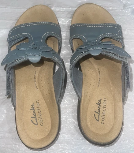 Sandali donna Clarks Collection floreale slide Laurieann Madi blu grigio taglia 7M
