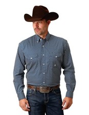Roper Western Shirt Mens L/S Stretch Print Blue 03-001-0325-6018 BU