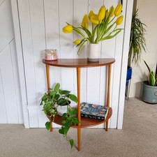Vintage Teak 2 Tier Half-moon Console Table Mid-Century Danish Style Hallway Tab