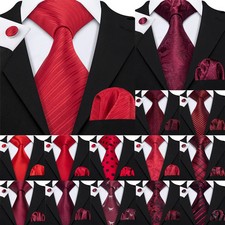 Silk Jacquard Tie Set Dot Red Necktie Handkerchief Cufflinks Party Wedding Men's