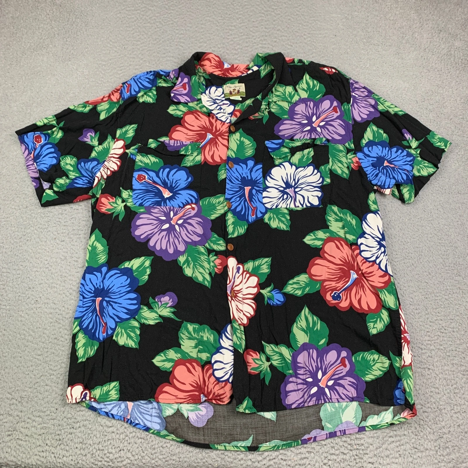 VTG Reyn Spooner Hawaiian Shirt Mens 2XL Hibiscus 100% Spun Rayon Loop Collar