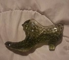 Vintage Fenton Olive Green Hobnail Glass Shoe With Cat Head Vintage Slipper Shoe — photo 1