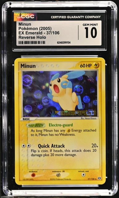 CGC 10 GEM MINT Minun 37/106 EX Emerald Reverse Holo Stamped Pokemon Card