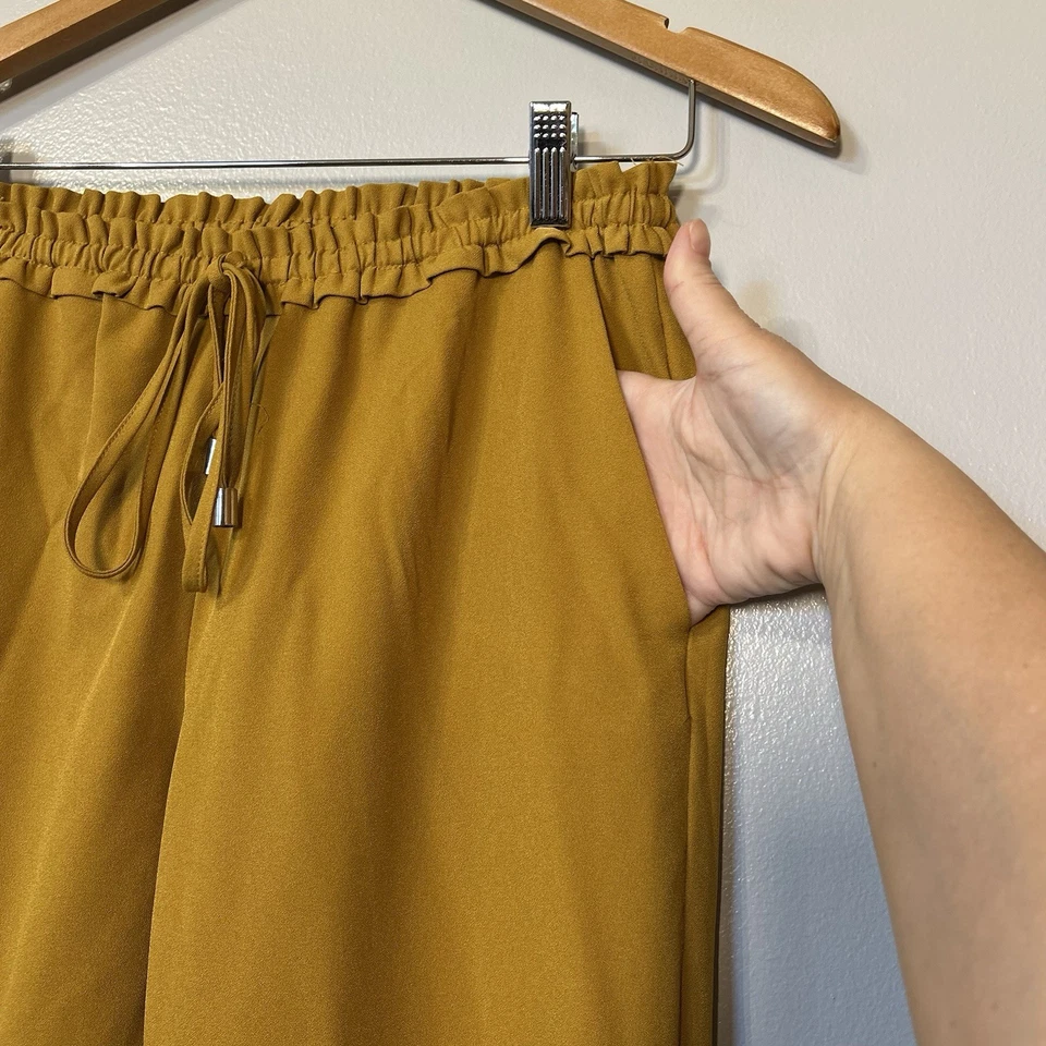 Mujer Talla Mediana Bolsa de Papel Vestido Pantalones Amarillo Mostaza Cintura Corbata Oficina Informal Foto 4 de 4