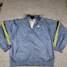 90s Adidas Windbreaker Jacket Navy Blue Yellow 3-Stripe Flag Tag Size XL