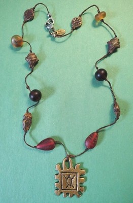 THE LIMITED Acrylic & Brass Beaded TURTLE Pendant String Necklace 