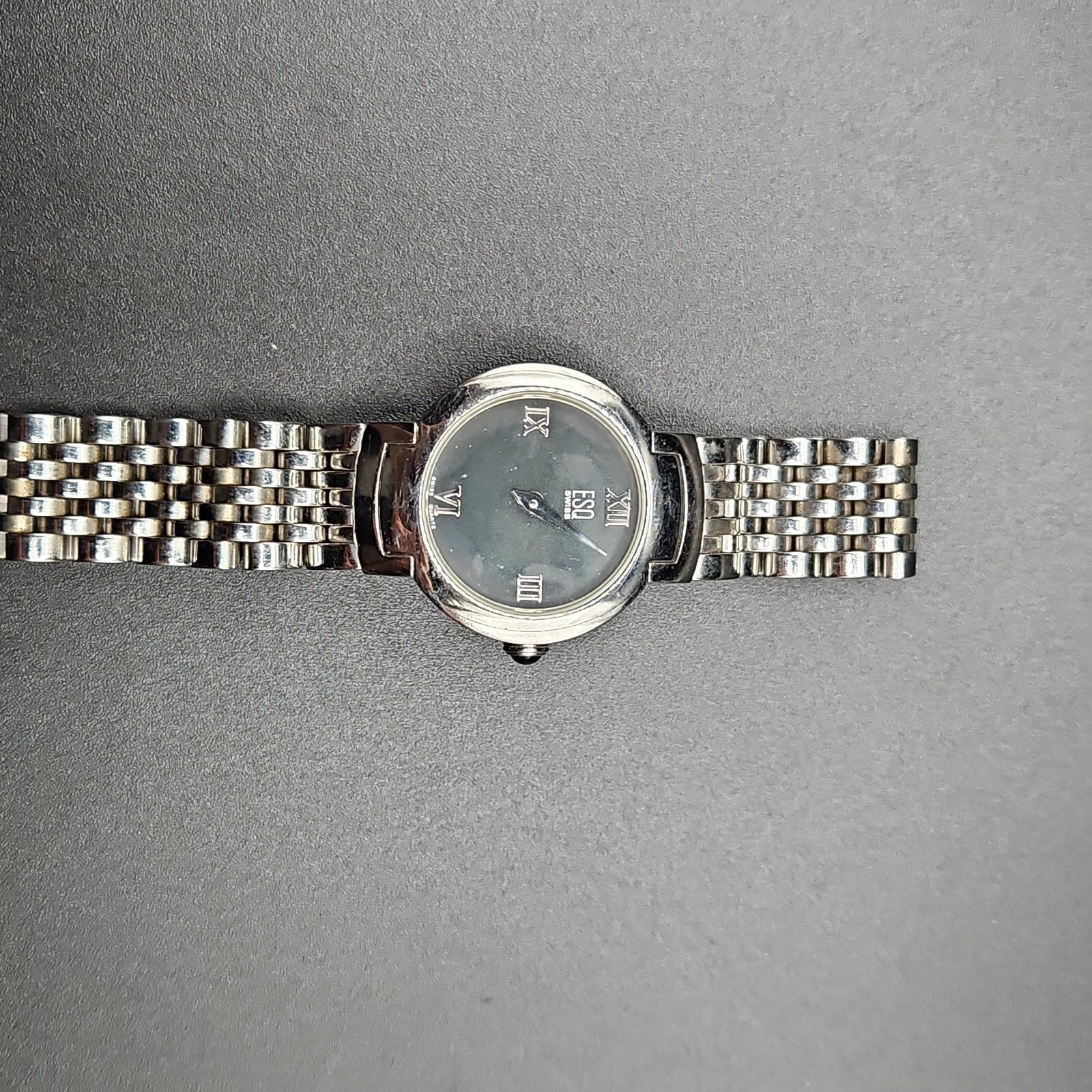 ESQ Swiss Movado Watch Women 25mm Silver Tone Stainless Steel 6.25" New Battery