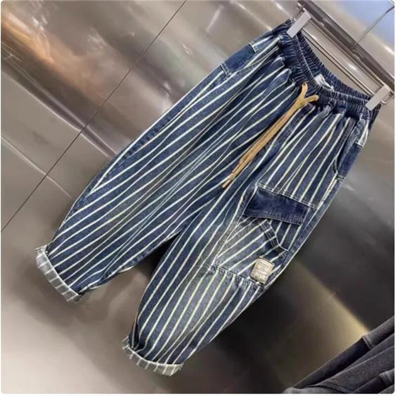 Men's Denim Overalls Hip Hop Loose Cargo Pants Jeans Baggy Elastic Waist Trouser - Image 3 of 4