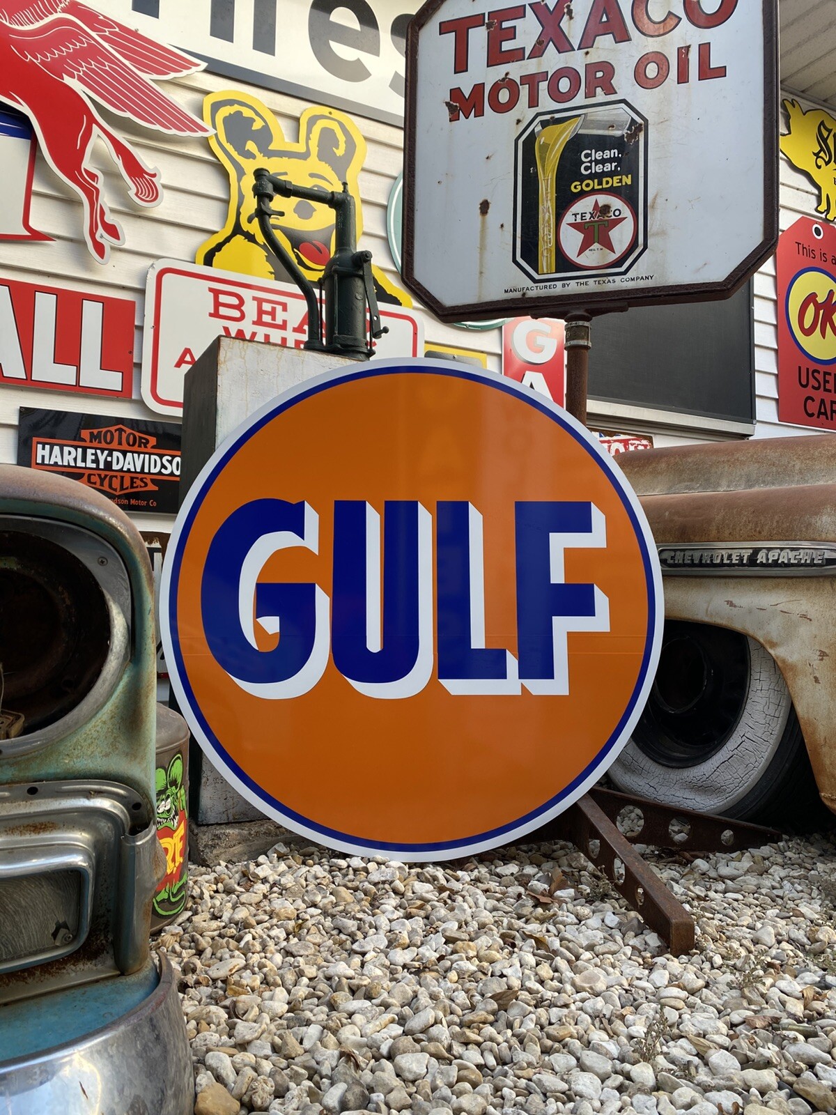 Antique Vintage Old Style Gulf Gas Station Sign 40”! | eBay