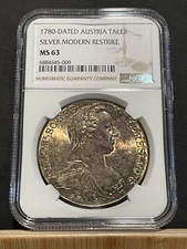 AUSTRIA Thaler 1780 - 20th C. Restrike, Maria Teresa Crown, NGC MS 63 Ch UNC- X4