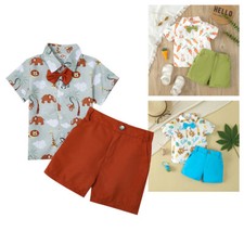 Toddler Baby Boy Outfit Print Button Down Shirt Shorts Set 2 Pcs Summer Clothes