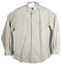 Vertical Stripe Canvas Shirt Mens Large Cremieux Premium Denim Salmon