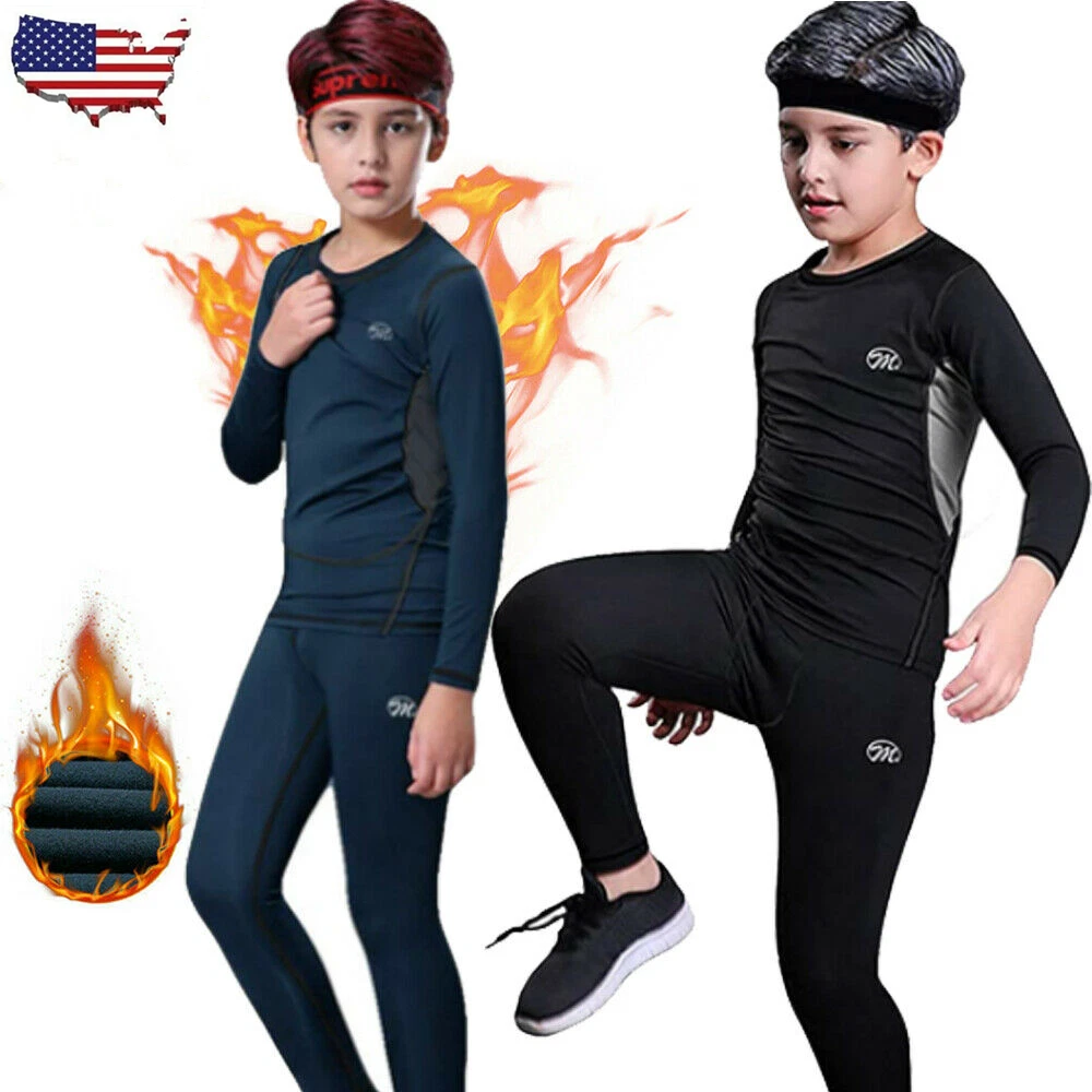 Children Kids Thermal Underwear Set Sports Long Johns Compression Base Layer