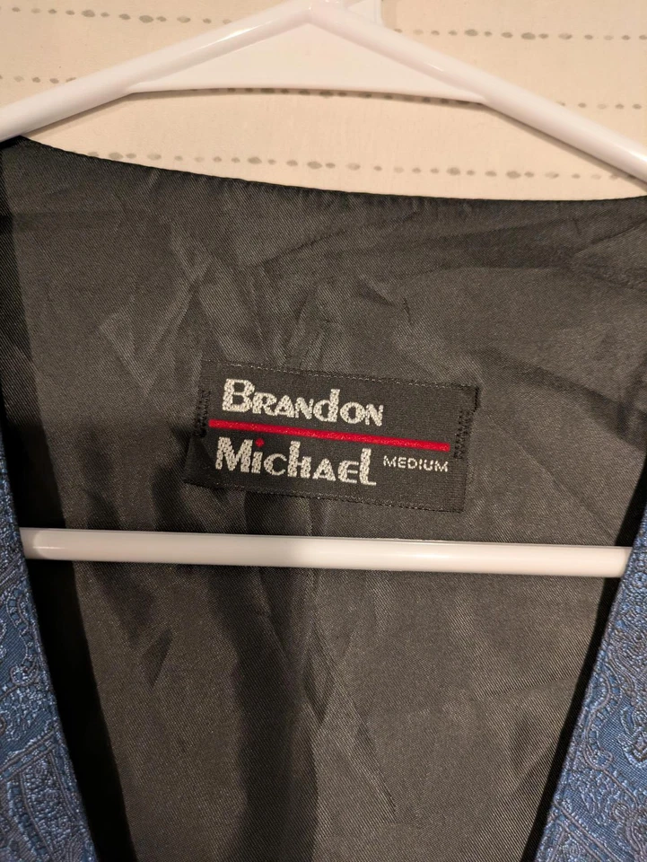  Brandon Michael Paisley Dress Vest Blue Black Button Front Medium USA - Image 2 of 4