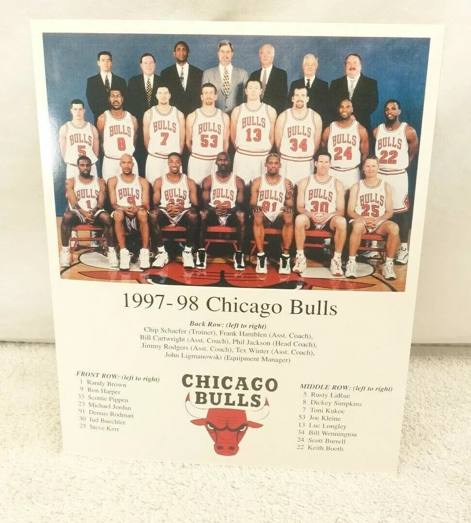 1997-98 Chicago Bulls Roster Photo 8x10 Very Good Condition 