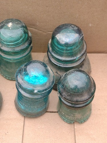 Vintage Glass Insulator LOT AQUA green blue Hemingray 40 42 16 9 Flaws - Picture 3 of 10